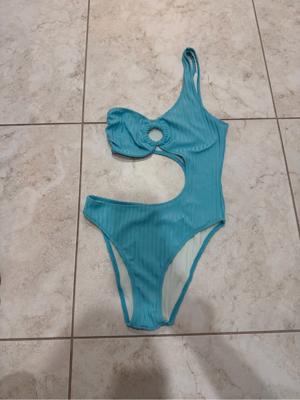 SOLID & STRIPED Aqua One-Shoulder Ribbed Swimsuit